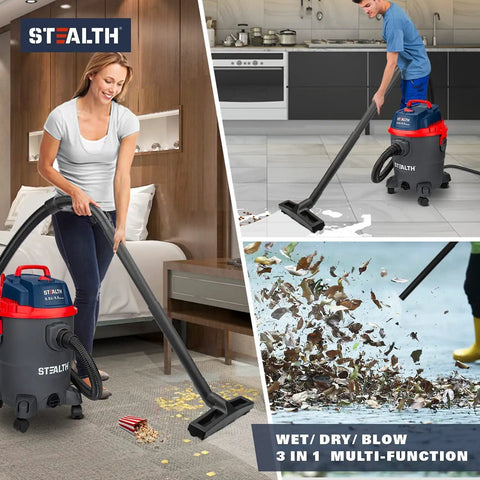 Beast 5.5 Peak HP Wet And Dry Shop Vacuum With 5 Gallon Tank shown used at home and workshop for spills and debris cleanup