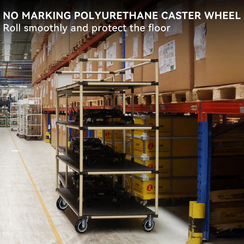 Utility cart with 5 Inch Shopping Cart Wheels Replacement Set With Five Sixteenth Inch Axle Polyurethane Casters 1400 Lbs Total Capacity Abrasion Resistant Silent Shock Absorber For Smooth Quiet Rolling And Extended Wheel Life in warehouse