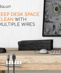 Five Pack Cable Organizers For Desk And Nightstand With Adhesive Clips Fifteen Slots White Cord Management System on a desk