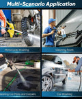 Multi-scenario use of Foam Cannon Dual Connector Accessory For Pressure Washer Kit with dual connector and adjustable nozzles.