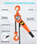 Lever Chain Hoist 3/4 Ton 1650 Lbs Capacity 10 Feet With 2 Heavy Duty Hooks Durable Alloy Steel Construction shown close-up
