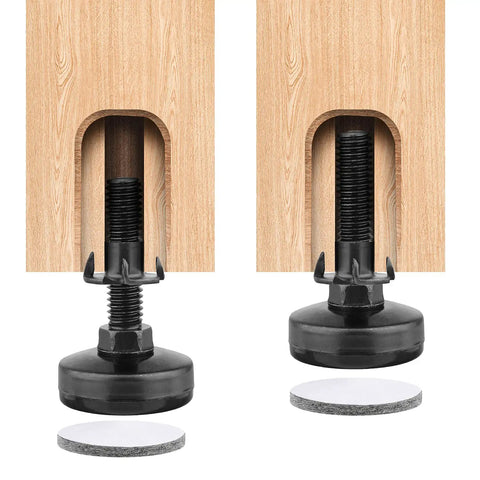 Heavy Duty Furniture Levelers Set 4 Pack Adjustable Leg Levelers With Beefy Base 1.75 Inch Steel Inserts 3/8-16 Thread Black