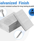 No Sweat Installation 16 Gauge 2.5 Inch Galvanized Finish Nails 500 Pack Straight T Head showing corrosion-resistant surface.