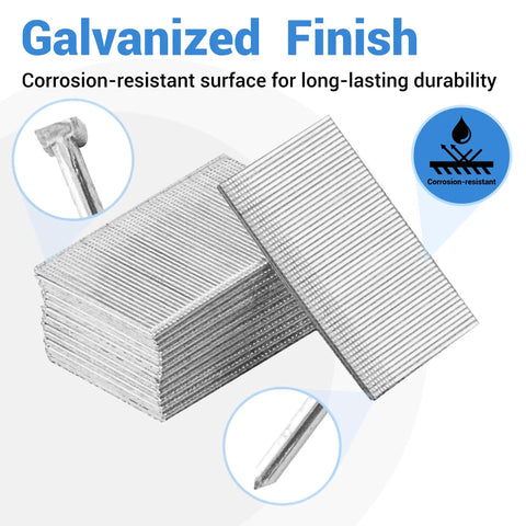 No Sweat Installation 16 Gauge 2.5 Inch Galvanized Finish Nails 500 Pack Straight T Head showing corrosion-resistant surface.