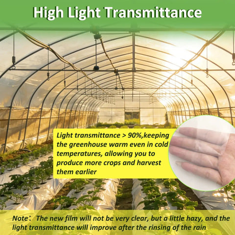 Heavy Duty 6 Mil Clear Greenhouse Plastic Sheeting Anti Drip UV Resistant Thickened Polyethylene Film For 24 X 25FT Greenhouses, Windproof Tear Resistant Cover Built To Stand Up To Harsh Weather And Seasonal Growers