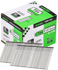 Pro Trade 16 Gauge Finish Nails 2-1/2 Inch Galvanized Straight T Head Design with box and nails visible for woodworking.