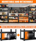 Heavy Duty Garage Shelving System With 3000 Lbs Total Capacity, beefy adjustable metal storage racks for tools bins and gear