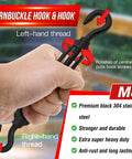 Hand adjusting M8 stainless steel hook and turnbuckle set for wire rope tension, black coated, weatherproof anti-rust gear