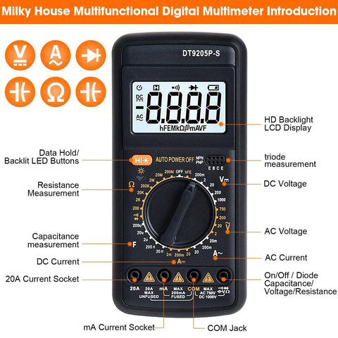 Pocket Clamp Multimeter Kit With Backlit LCD For Home DIYers And Automotive Use, Digital Volt Amp Ohm Tester, AC DC Voltage Diode Checker, 2023 Upgraded Materials And Design, Compact Handy Meter For Quick Readings