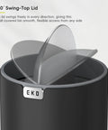 Compact Swing Top Mini Trash Can With Lid For Bathroom Vanity Countertop Desk Or Office 2.2L 7.3In Tall 5.3In Diameter Black