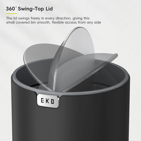 Compact Swing Top Mini Trash Can With Lid For Bathroom Vanity Countertop Desk Or Office 2.2L 7.3In Tall 5.3In Diameter Black