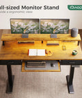 Electric Standing Desk With Drawers And Keyboard Tray, 55 Inch Height Adjustable Gaming Desk With Power Outlets And LED Lighting, Sit Stand Table With Monitor Stand For Home And Office, Rustic Brown