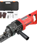 1100 Watt Cordless Rebar Cutter For 5/8 Inch Steel Bars Fast Hydraulic Cutting Up To 16Mm showing red electric handle and accessories.