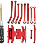 Red anodized Aluminum High Clearance Chassis Links And Steering Links set with 1.27mm RC screwdriver for 1 to 24 Axial SCX24 Bronco C10