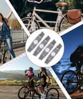 Collage of cyclists using 4 Pack Bike Wheel Reflectors For Night Riding Bicycle Spoke Reflectors For Mountain And Road Bikes.