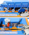 Grab This Badass Automatic Woodworking Edge Bander Countertop Edge Banding Machine For Curved And Straight Pieces With Digital Control Panel and Adjustable Speed, showcasing straight and curved banding features.