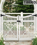 4 Inch T Strap Gate Hinges Built Tough Heavy Duty Black Powder Coated Iron Hardware For Wooden Fences And Yard Gates Anti Rust Corrosion Resistant Outdoor Indoor Use 2 Pack on white garden gate