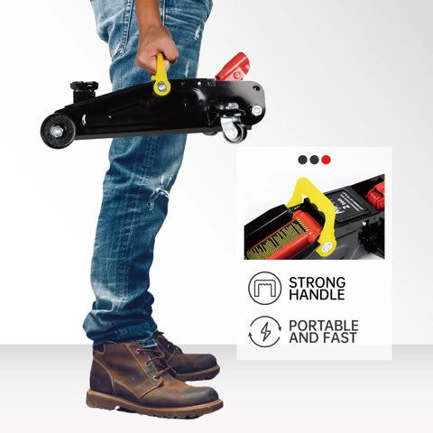 Person carrying 2 Ton Hydraulic Trolley Floor Jack For Home Garage And Shop, Heavy Duty Lift With Blow Mold Storage Case