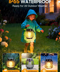 Child holding Metal Outdoor Solar Lanterns 2 Pack Waterproof Hanging Lights For Yard Patio Path Garden Decor Up To 15 Hours