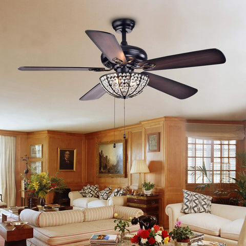 Crystal Bowl 52 Inch Ceiling Fan With 3 Lights Black Bronze Finish ETL Listed Hardwired Fixture Uses Three E26 Bulbs Not Included