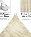 Close-up of Beige 18x20 Foot Rectangle Sun Shade Sail Canopy showing heavy duty 195GSM HDPE fabric and D ring corners.