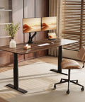 Straight Up Premium Motorized Height Adjustable Standing Desk With Heavy Duty Matte Black Frame And Legit Solid North American Black Walnut Desktop in modern office setup