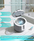 Ultrasonic Retainer Cleaner Pro With UV Light Rechargeable Dental Pod For Mouthguards Dentures And Aligners Three Cleaning Modes Quick Deep Gentle Tablets Included on bathroom counter