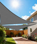 Installed Pro Grade Sun Shade Sail Triangle 14Ft By 14Ft By 19.8Ft Dark Grey With Curved Edges 185GSM HDPE over patio
