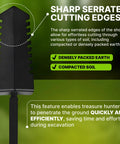 Close-up of Heavy Duty Metal Detecting Shovel With Double Serrated Blade For Treasure Hunting And Root Cutting T Handle Spade