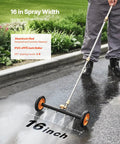 User operating 16 Inch Pressure Washer Undercarriage Cleaner Kit With 4000 PSI Stainless Steel Surface Cleaner on driveway