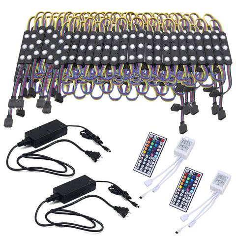 Lit RGB Window Lights For Storefronts 12V Waterproof LED Modules, 100ft color changing strip, remote and power supply shown
