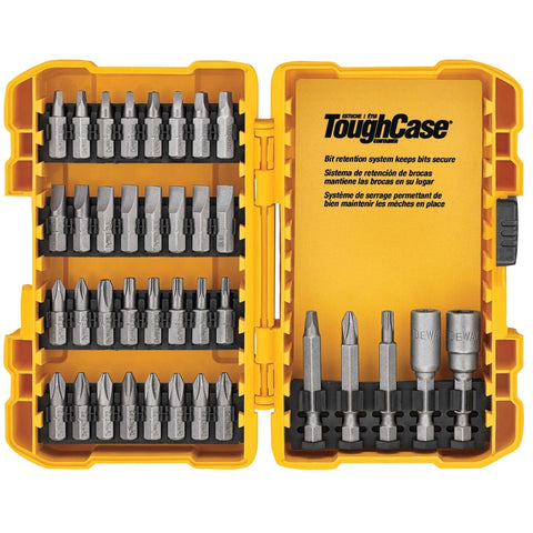 DEWALT 100-piece impact driver and drill bit set in yellow ToughCase
