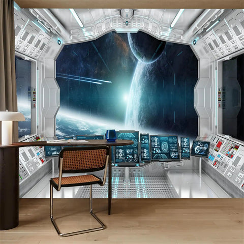 3D Spaceship Peel and Stick Wall Murals for Kids Room Large 141.7 by 98.4 Inches Self Adhesive Vinyl Space Poster Universe Galaxy Theme