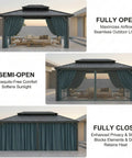 10x12 Hardtop Gazebo With Flame Retardant Curtain Netting Heavy Duty Pavilion With Galvanized Steel Double Roof And Aluminum Frame Outdoor Canopy For Patio Parties Backyards Weather Resistant 2025 Upgraded, fully open, semi-open, and fully closed configurations.