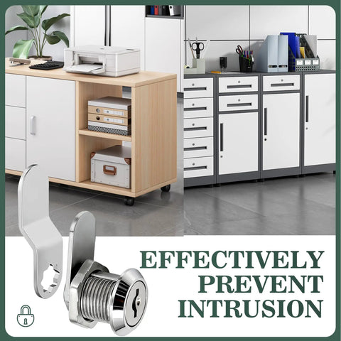 Heavy Duty Three Pack Cam Locks With No Sweat Setup Solid As A Rock Security For Tool Boxes Drawers And Pickup Beds showing a shiny zinc alloy lock in a modern office setting.