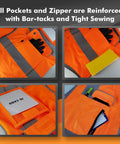High Visibility Safety Vest With Nine Pockets Zipper Closure Padded Neck And 360 Degree Reflective Strips ANSI ISEA Type R Class 2 Yellow Size Large For Construction Roadwork And Outdoor Jobs