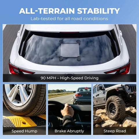 Heavy Duty Rock Solid Ultra Suction Cup Mount For Starlink Mini Dish positioned on car windshield for high-speed driving stability.