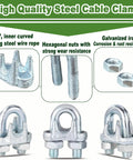 Image of high-quality galvanized wire rope U-bolt clamps with hexagonal nuts for 30 Piece One Eighth Inch Galvanized Wire Rope Clamps U Bolt Cable Fasteners For Marine And Outdoor Rigging With Dual Nut Anti Loosening Design And Finger Tightening For Instant Security.