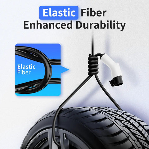Heavy Duty Nacs Ev Charging Extension Cable Flex Your Tesla Charge Game With 21 Ft Extra Reach 240V 50A Rating attached to a tire.