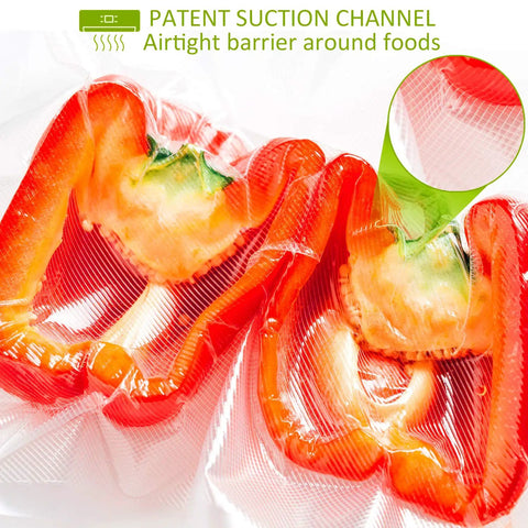 Heavy Duty Vacuum Sealer Bags Set Precut 150 Count in Gallon 11x16, Quart 8x12, Pint 6x10 with red pepper in bag