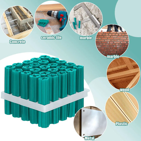 100 Pcs Expanding Plastic Concrete Anchors For Drywall And Hollow Walls Green Expansion Bolts For Tile And Cement