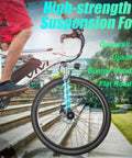 Kick Back And Roll Easy 26 Inch Electric Bike For Adults With 500W Brushless Motor and 48V Removable Battery showcasing high-strength suspension fork.