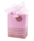 9-Inch Medium Gift Bag With Tissue Paper In Pink Glitter Stripes For Valentines Day Birthdays Baby Showers Bridal Showers Or Any Occasion Durable Gift Bag With Card Holder And Up To Five-Pound Capacity