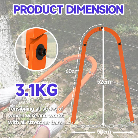 Heavy Duty Fence Fixer for barbed wire and livestock fencing with 60cm and 52cm dimensions shown