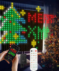Lit Smart Curtain Lights 400 LED 6.6ft By 6.6ft Fairy String Lights with App and Remote, Christmas tree design on window