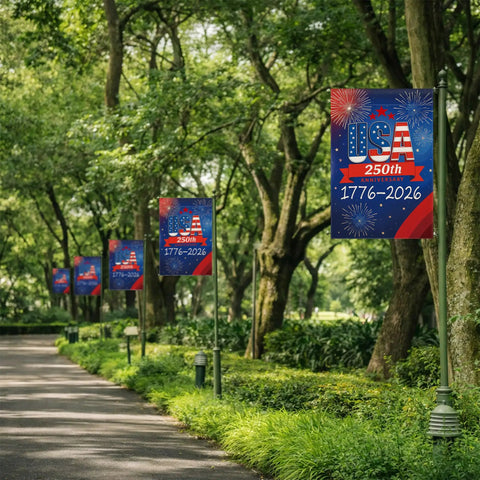 Line of 250 Anniversary USA Garden Flag Double Sided Waterproof 12x18 Inch Patriotic Yard Sign Commemorating 1776-2026