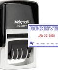 Slick Self Inking Date Stamp With Received Phrase And Dual Color Blue Red Ink Refillable Pad for office paperwork.