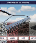 Bow Rake With Fiberglass Shaft For Tough-As-Nails Yard Work And Landscaping, 58 Inch, 16 Tines over gravel, mulch, dirt, asphalt
