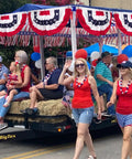 All American Patriotic Bunting Banner Pack With A 4 Pack Of Red White And Blue Half Fan Flags For Fourth Of July parade float