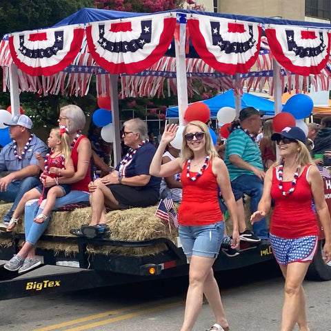 All American Patriotic Bunting Banner Pack With A 4 Pack Of Red White And Blue Half Fan Flags For Fourth Of July parade float